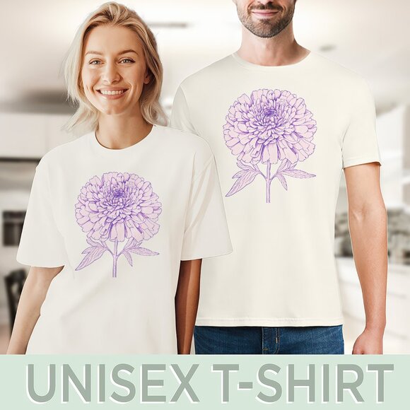 Floral Zinnia Tee Blossom Graphic Shirt Garden Flower Tshirt - Picture 5 of 7